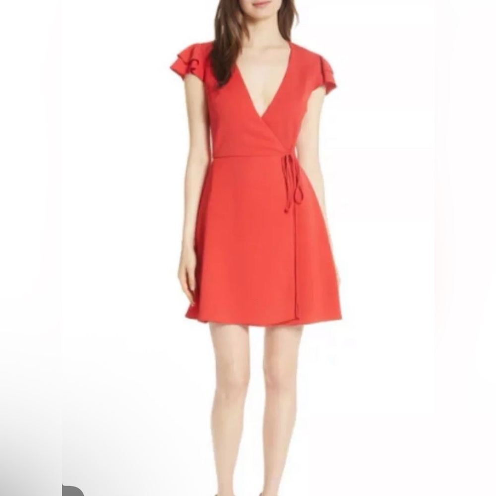 Alice + Olivia Doralee Flutter-Sleeve wrap dress Red Size 0